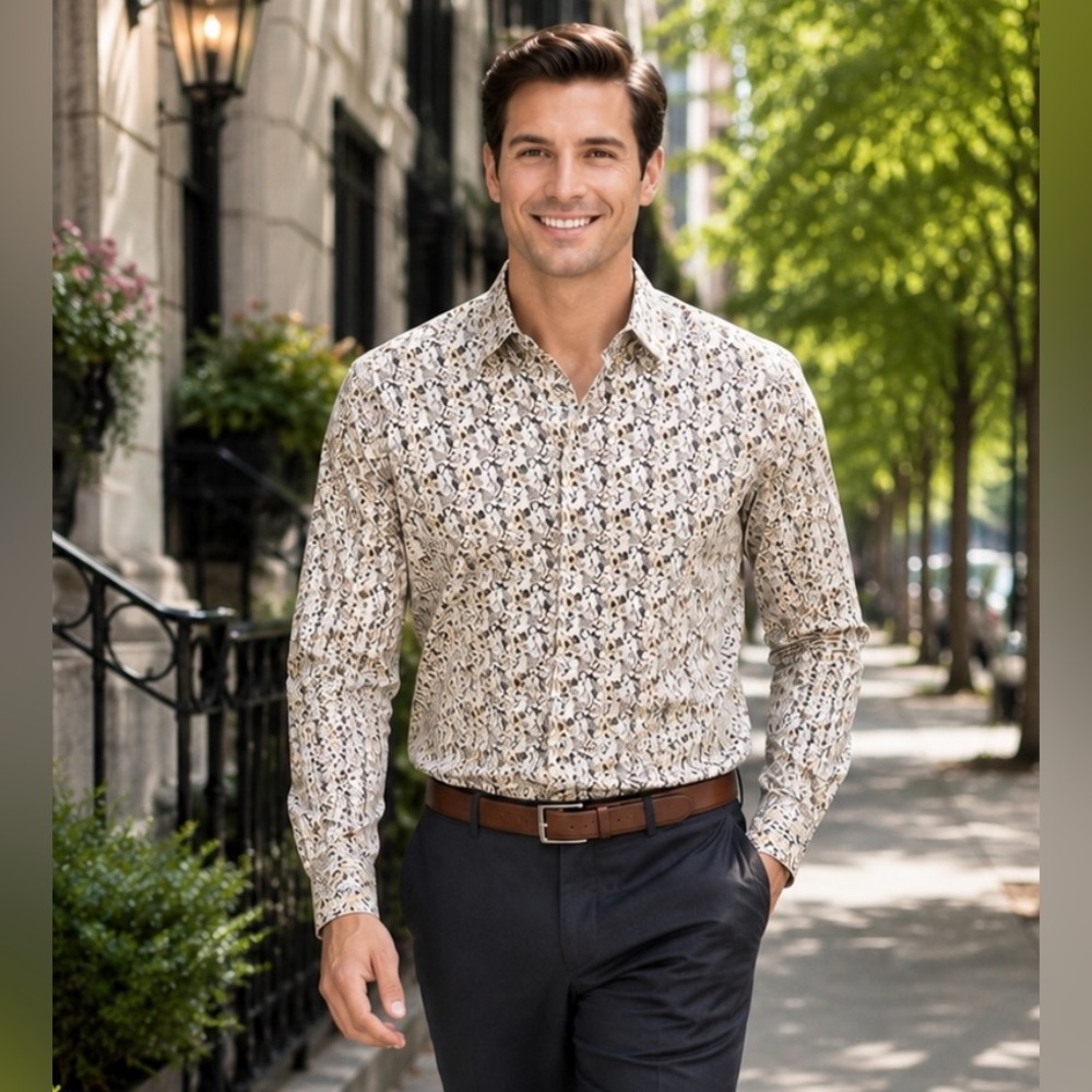 $198 ROBERT GRAHAM Shirt Mens L GIVENS Embroidered Stretch Flip Cuff Abstract